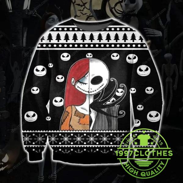 Jack Skellington And Sally Knitting Pattern 3D Print Ugly Christmas Sweater, Halloween Christmas Sweater