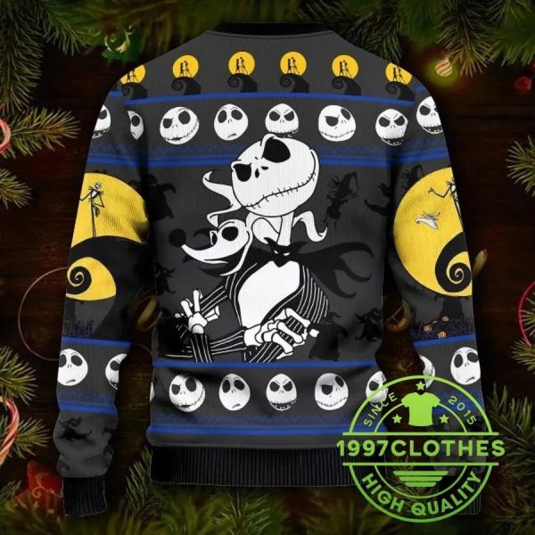 Jack and Zero Skellington Nightmare Before Christmas Ugly Christmas Sweater, Jack Skellington Ugly Sweater