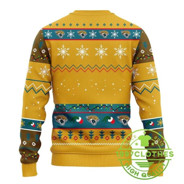 Jacksonville Jaguars 12 Grinch Xmas Day Ugly Christmas Sweater, Jacksonville Jaguars Ugly Sweater, NFL Ugly Sweater