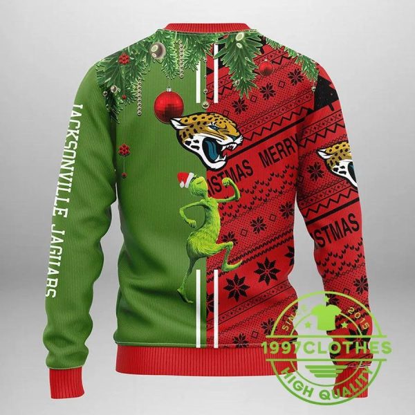 Jacksonville Jaguars Grinch & Scooby-Doo Ugly Christmas Sweater, Jacksonville Jaguars Ugly Sweater, NFL Ugly Sweater