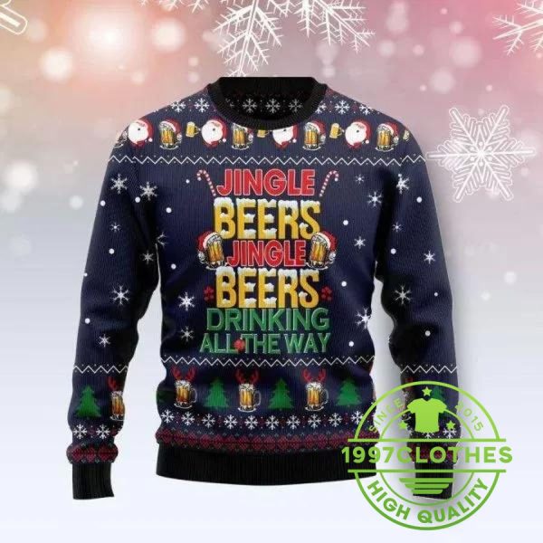 Jingle Beers Drinking All The Way Beer Ugly Christmas Sweater, Beer Ugly Sweater