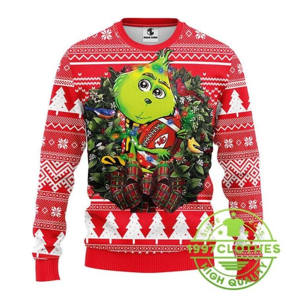 Kansas City Chiefs Grinch Hug Ugly Christmas Sweater, Kansas City Chiefs Ugly Sweater, NFL Ugly Sweater