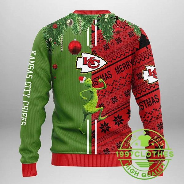 Kansas City Chiefs Grinch & Scooby-Doo Ugly Christmas Sweater, Kansas City Chiefs Ugly Sweater, NFL Ugly Sweater