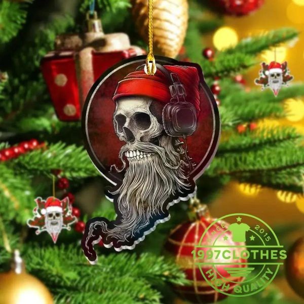 Long Bearded Santa Musical Skull Christmas Ornament, Skull Christmas Decorations