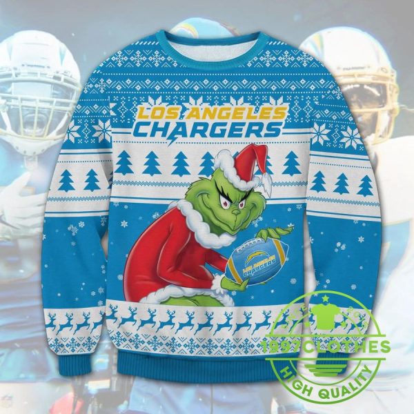 Los Angeles Chargers Grinch Stolen Christmas Ugly Sweater, Los Angeles Chargers Ugly Sweater, NFL Ugly Sweater