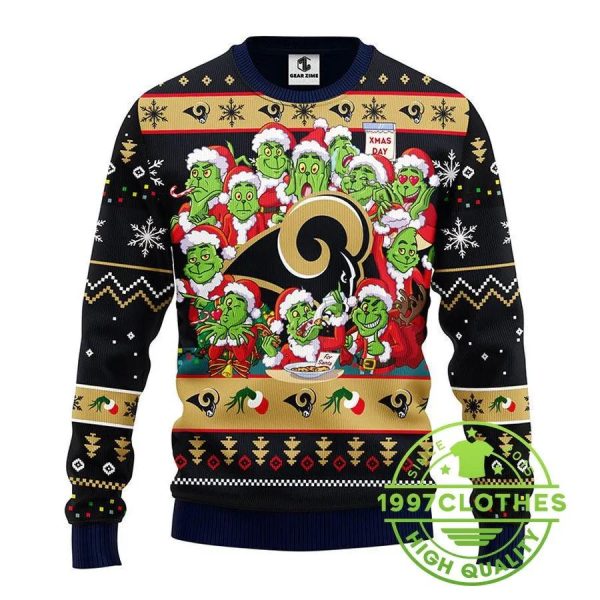 Los Angeles Rams 12 Grinch Xmas Day Ugly Christmas Sweater, Los Angeles Rams Ugly Sweater, NFL Ugly Sweater