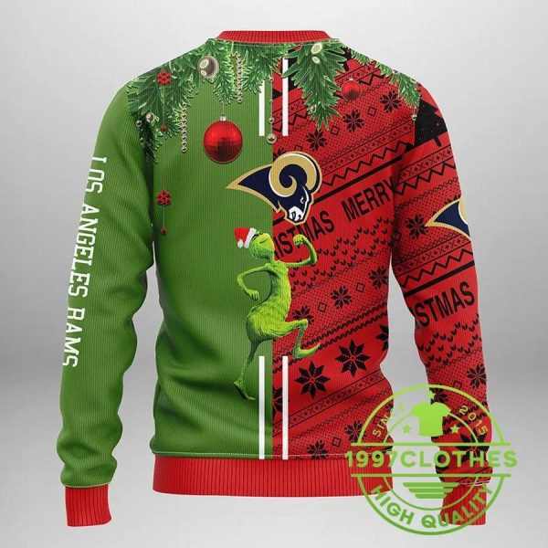 Los Angeles Rams Grinch & Scooby-Doo Ugly Christmas Sweater, Los Angeles Rams Ugly Sweater, NFL Ugly Sweater