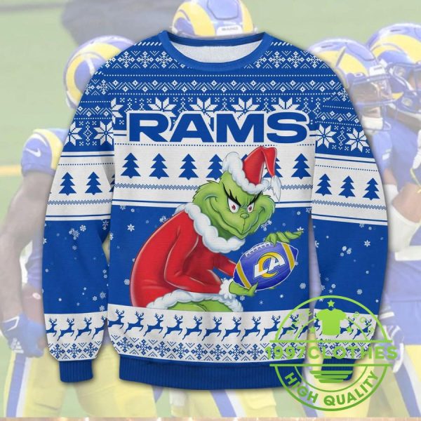 Los Angeles Rams Grinch Stolen Christmas Ugly Sweater, Los Angeles Rams Ugly Sweater, NFL Ugly Sweater