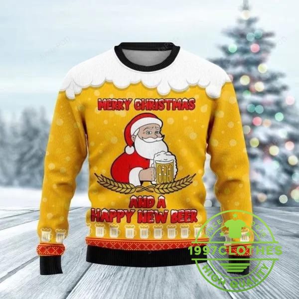 Merry Christmas And A Happy New Beer Ugly Christmas Sweater, Beer Ugly Sweater