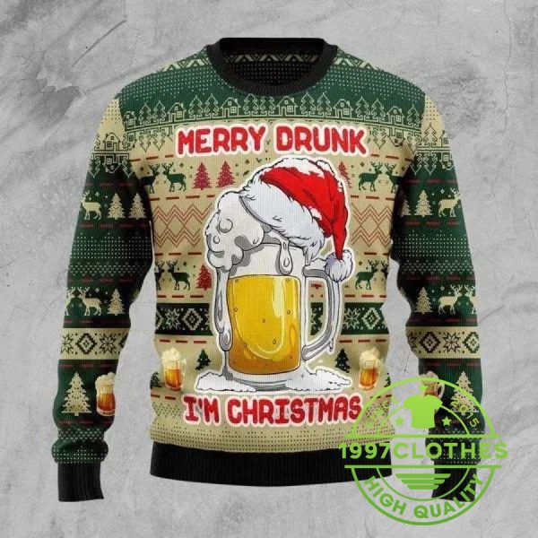 Merry Drunk Beer Ugly Christmas Sweater, Beer Ugly Sweater