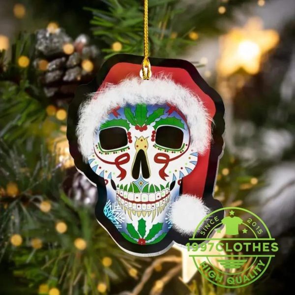 Merry Sugar Skull Christmas Ornament, Skull Christmas Decorations