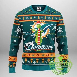 Miami Dolphins Funny Grinch Ugly Christmas Sweater 1