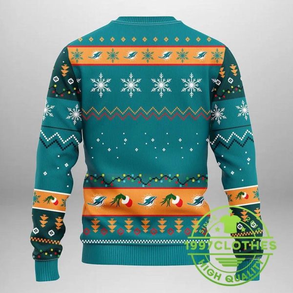 Miami Dolphins Grinch Ugly Christmas Sweater, Miami Dolphins Ugly Sweater, NFL Ugly Sweater