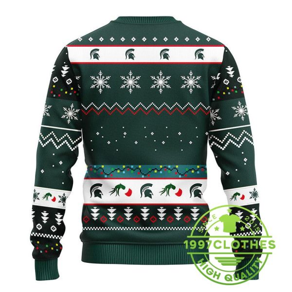 Michigan State Spartans 12 Grinch Xmas Day Ugly Christmas Sweater, Michigan State Spartans Ugly Sweater, NCAA Ugly Sweater