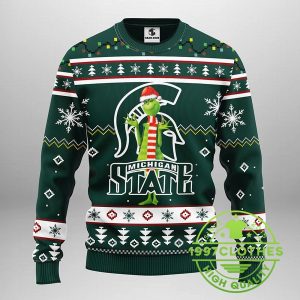 Michigan State Spartans Funny Grinch Ugly Christmas Sweater 1