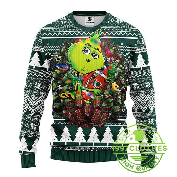 Michigan State Spartans Grinch Hug Ugly Christmas Sweater, Michigan State Spartans Ugly Sweater, NCAA Ugly Sweater