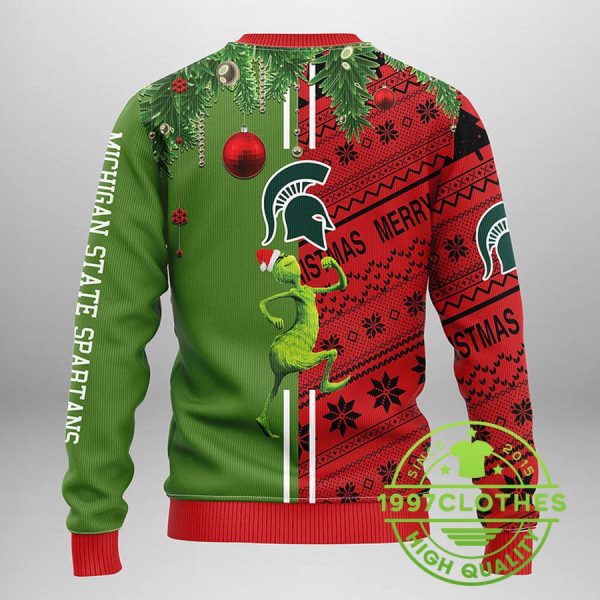 Michigan State Spartans Grinch & Scooby-doo Ugly Christmas Sweater, Michigan State Spartans Ugly Sweater, NCAA Ugly Sweater