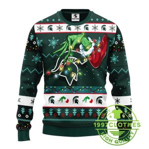 Michigan State Spartans Grinch Ugly Christmas Sweater 1