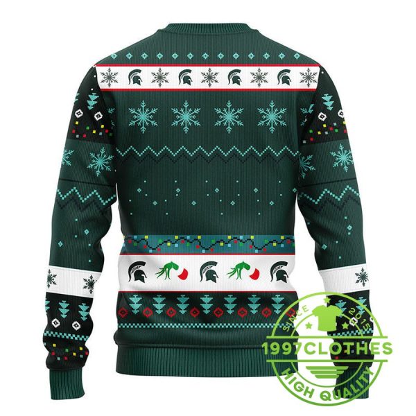 Michigan State Spartans Grinch Ugly Christmas Sweater, Michigan State Spartans Ugly Sweater, NCAA Ugly Sweater