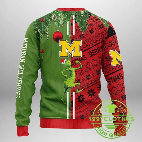 Michigan Wolverines Grinch & Scooby-doo Ugly Christmas Sweater, Michigan Wolverines Ugly Sweater, NFL Ugly Sweater