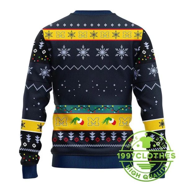 Michigan Wolverines Grinch Ugly Christmas Sweater, Michigan Wolverines Ugly Sweater, NFL Ugly Sweater