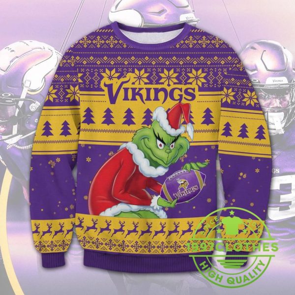 Minnesota Vikings Grinch Stolen Christmas Ugly Sweater, Minnesota Vikings Ugly Sweater, NFL Ugly Sweater