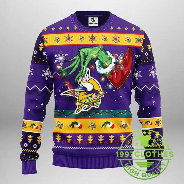 Minnesota Vikings Grinch Ugly Christmas Sweater, Minnesota Vikings Ugly Sweater, NFL Ugly Sweater