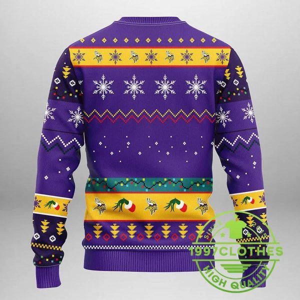 Minnesota Vikings Grinch Ugly Christmas Sweater, Minnesota Vikings Ugly Sweater, NFL Ugly Sweater