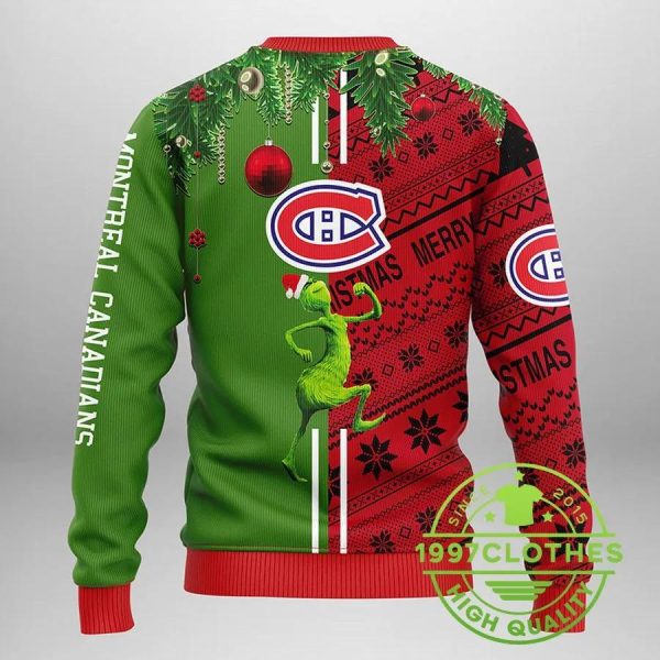 Montreal Canadians Grinch & Scooby-doo Ugly Christmas Sweater, Montreal Canadians Ugly Sweater, NHL Ugly Sweater