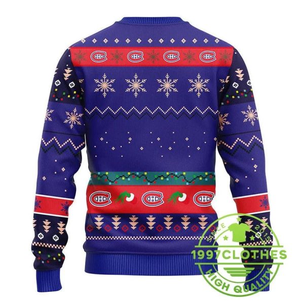 Montreal Canadians Grinch Ugly Christmas Sweater, Montreal Canadians Ugly Sweater, NHL Ugly Sweater