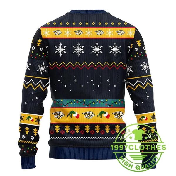 Nashville Predators 12 Grinch Xmas Day Ugly Christmas Sweater, Nashville Predators Ugly Sweater, NHL Ugly Sweater