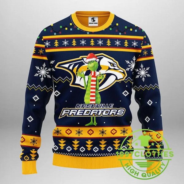 Nashville Predators Funny Grinch Ugly Christmas Sweater, Nashville Predators Ugly Sweater, NHL Ugly Sweater