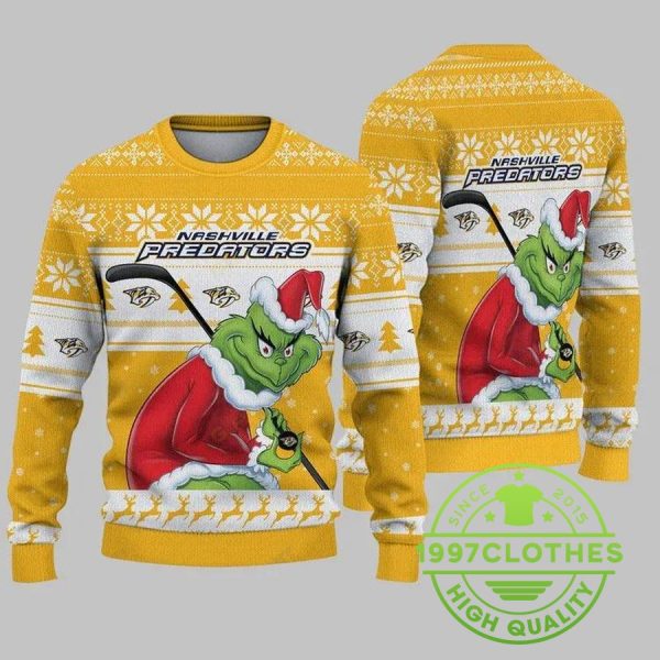 Nashville Predators Grinch Stolen Christmas Ugly Sweater, Nashville Predators Ugly Sweater, NHL Ugly Sweater