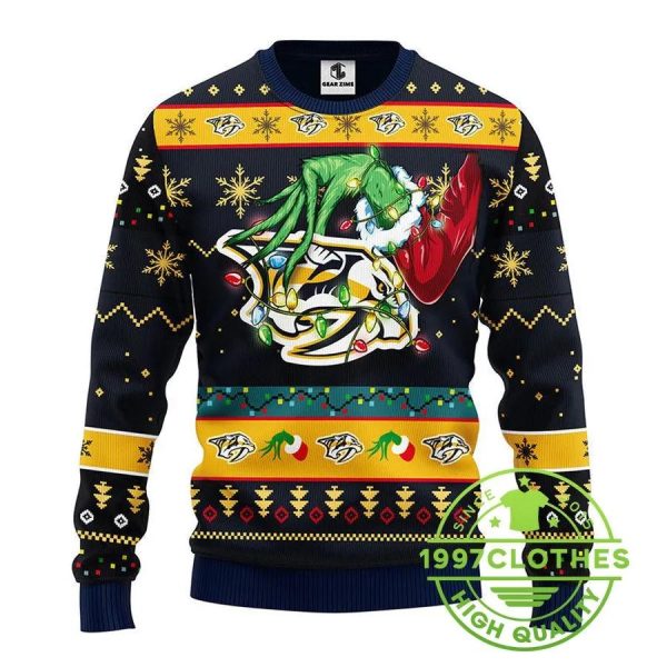 Nashville Predators Grinch Ugly Christmas Sweater, Nashville Predators Ugly Sweater, NHL Ugly Sweater