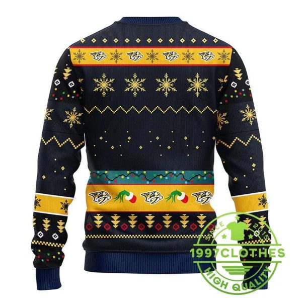 Nashville Predators Grinch Ugly Christmas Sweater, Nashville Predators Ugly Sweater, NHL Ugly Sweater