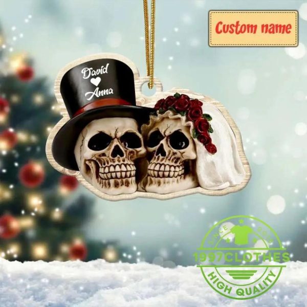 New Bride And Groom Skull Custom Ornament, Custom Christmas Ornament, Skull Christmas Decorations