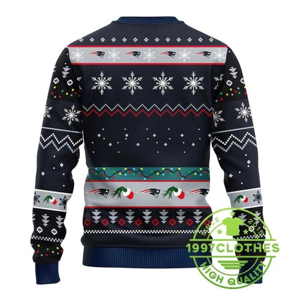 New England Patriots 12 Grinch Xmas Day Ugly Christmas Sweater, New England Patriots Ugly Sweater, NFL Ugly Sweater