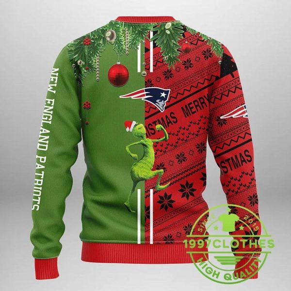 New England Patriots Grinch & Scooby-Doo Ugly Christmas Sweater, New England Patriots Ugly Sweater, NFL Ugly Sweater