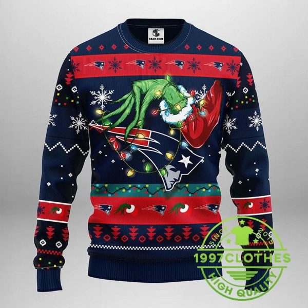 New England Patriots Grinch Ugly Christmas Sweater, New England Patriots Ugly Sweater, NFL Ugly Sweater