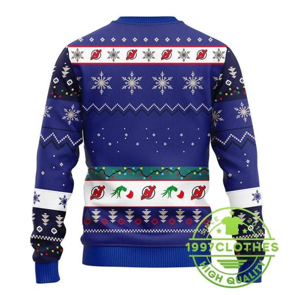 New Jersey Devils Grinch Ugly Christmas Sweater, New Jersey Devils Ugly Sweater, NHL Ugly Sweater