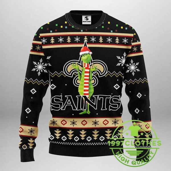 New Orleans Saints Funny Grinch Ugly Christmas Sweater, New Orleans Saints Ugly Sweater, NFL Ugly Sweater