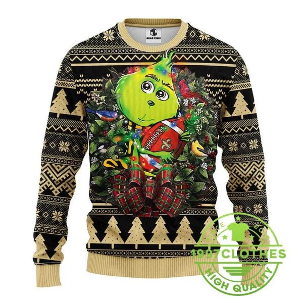 New Orleans Saints Grinch Hug Ugly Christmas Sweater, New Orleans Saints Ugly Sweater, NFL Ugly Sweater