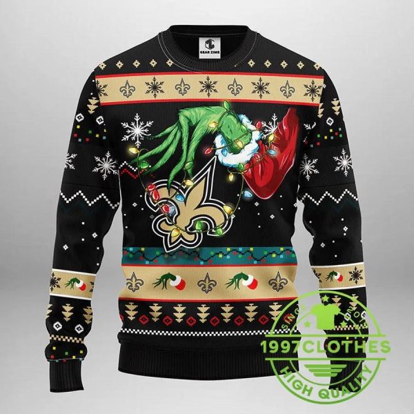 New Orleans Saints Grinch Ugly Christmas Sweater, New Orleans Saints Ugly Sweater, NFL Ugly Sweater