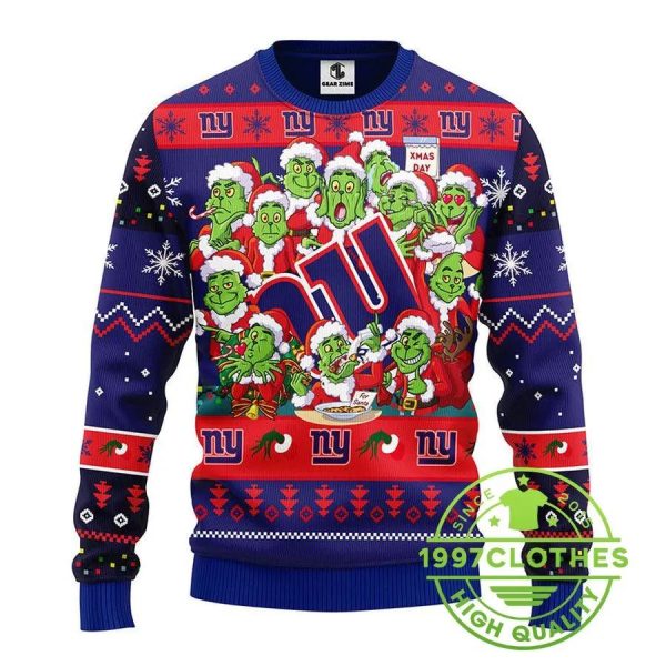 New York Giants 12 Grinch Xmas Day Ugly Christmas Sweater, New York Giants Ugly Sweater, NFL Ugly Sweater