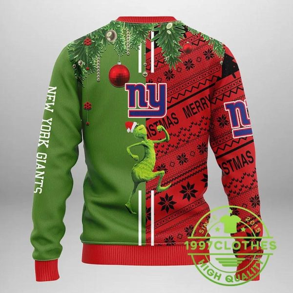 New York Giants Grinch & Scooby-Doo Ugly Christmas Sweater, New York Giants Ugly Sweater, NFL Ugly Sweater