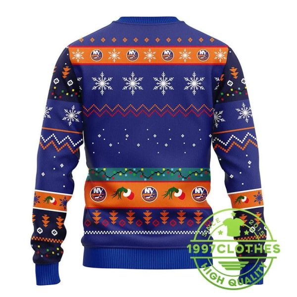 New York Islanders 12 Grinch Xmas Day Ugly Christmas Sweater, New York Islanders Ugly Sweater, NHL Ugly Sweater