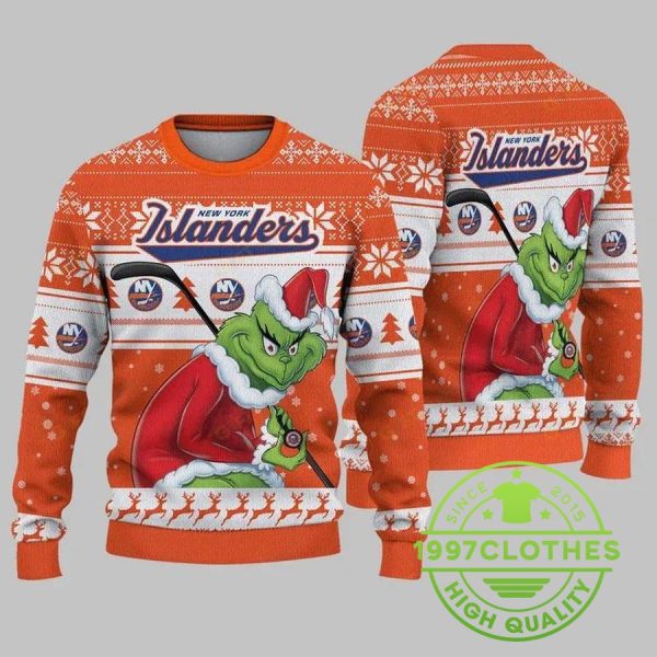 New York Islanders Grinch Stolen Christmas Ugly Sweater, New York Islanders Ugly Sweater, NHL Ugly Sweater