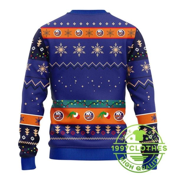 New York Islanders Grinch Ugly Christmas Sweater, New York Islanders Ugly Sweater, NHL Ugly Sweater