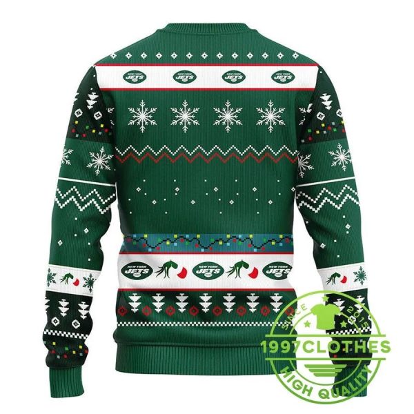 New York Jets 12 Grinch Xmas Day Ugly Christmas Sweater, New York Jets Ugly Sweater, NFL Ugly Sweater