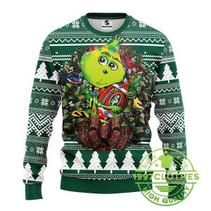 New York Jets Grinch Hug Ugly Christmas Sweater 1